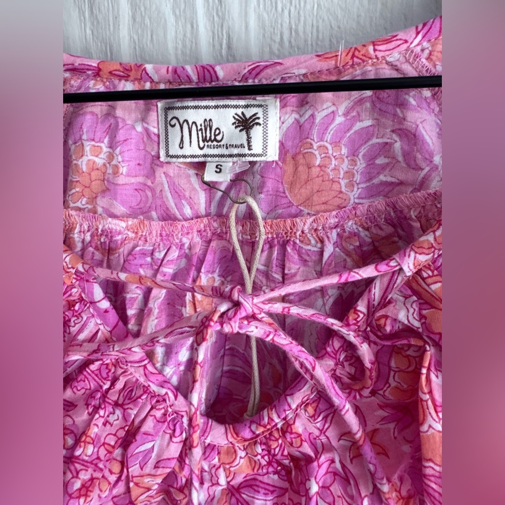 New Mille Resort & Travel May Ruffle Floral Cotton Blouse - Pink Carnation $168 - Picture 3 of 5